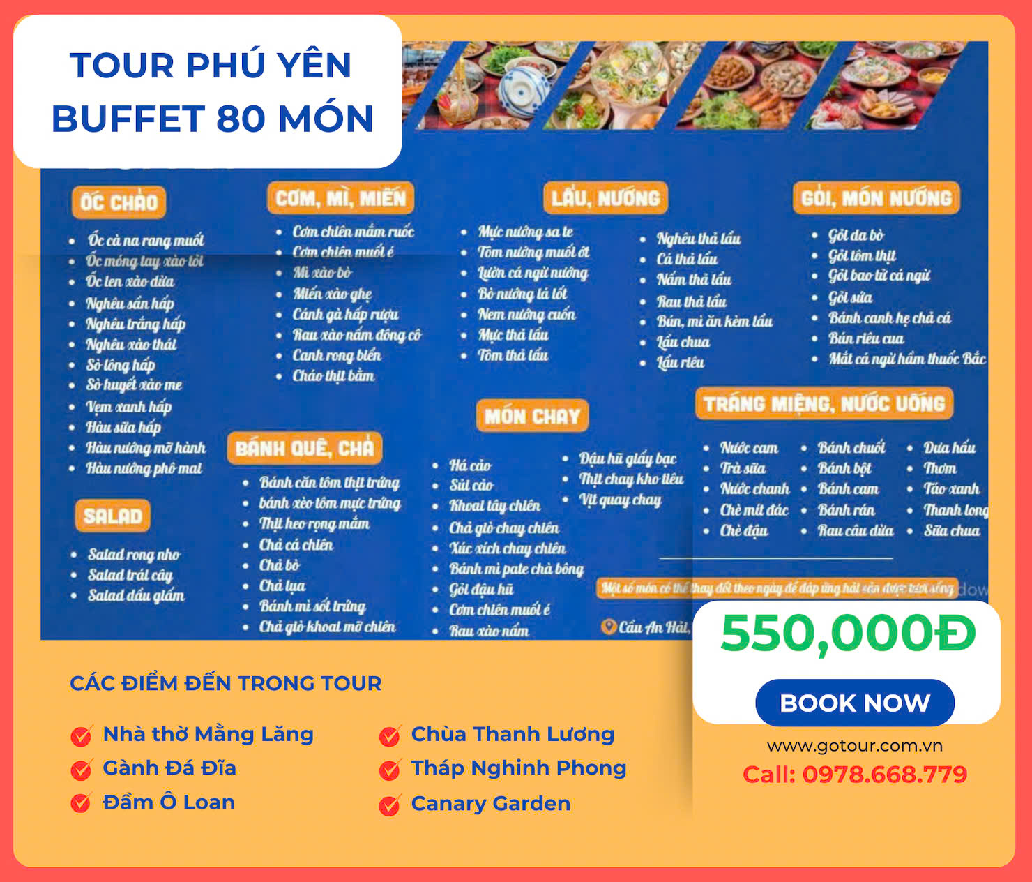 Thực đơn buffet tour Phú Yên
